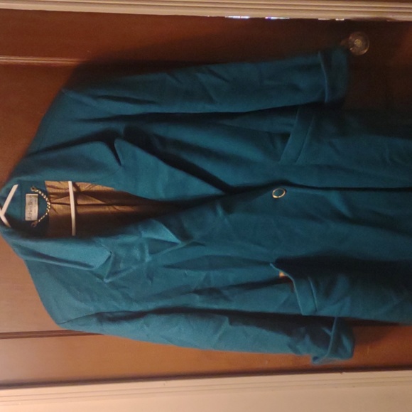 Vintage Ashley Scott green gold wool USA made full long length wrap trench coat - Picture 4 of 11